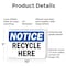 Signmission Recycle Here, 10 in W x Rectangle, Plastic OS-2PACK-NS-P-710-L-18000 - alternate 3
